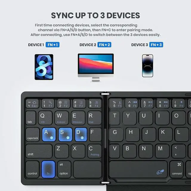 Main image of Portable Travel Keyboard with Toucad Quadruple Folding Pocket-Sized Keyboard Ultra Slim Keyboard for Android/IOS/OS/Win/HMS