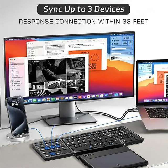 Alt view image 3 of 3 - Portable Travel Keyboard with Toucad Quadruple Folding Pocket-Sized Keyboard Ultra Slim Keyboard for Android/IOS/OS/Win/HMS