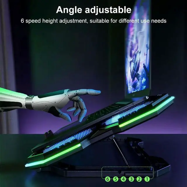 Alt view image 3 of 3 - Laptop Cooler Cooling Pad 2 USB Ports Laptop Cooling Stand with 6 Quiet Fans Gaming Laptop Stand for 12-21 Inch Gaming Notebooks
