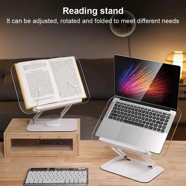 Alt view image 3 of 3 - Acrylic Book Stand for Reading with 360 Degree Rotating Base Foldable Desktop Riser Cookbook Stand for Laptop Recipe Textbook