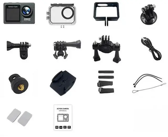 Main image of Dual Screen Camera 30m Waterproof Exercise Video Recorder 120° Wide Angle Sport Camcorder with Accessories Kit