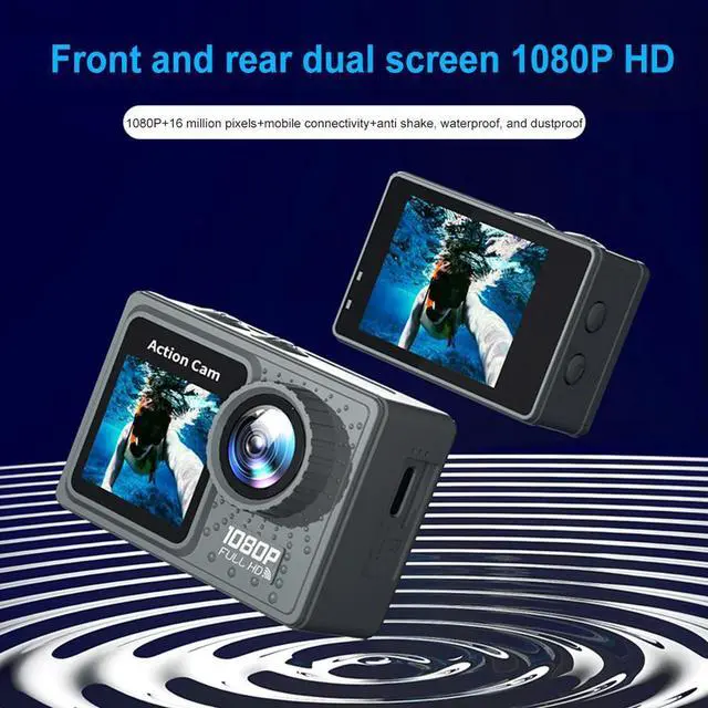 Alt view image 3 of 3 - Dual Screen Camera 30m Waterproof Exercise Video Recorder 120° Wide Angle Sport Camcorder with Accessories Kit