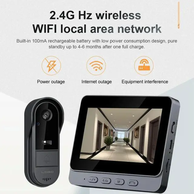 Alt view image 3 of 3 - 2.4G Wireless Video Doorbell HD Doorbell Camera 4.3 Inch IPS Screen Home Security Door Eye Camera for Home Office Apartment
