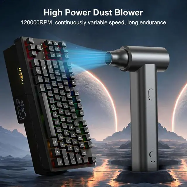 Alt view image 2 of 3 - Electric Duster 120000PRM 2 in 1 Air Blower & Vacuum Cleaner USB Rechargeable Cordless Air Blower for Keyboard Computer Cleaning