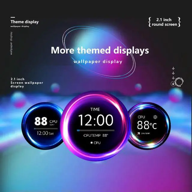 Alt view image 3 of 3 - 2.1inch Computer Temperature Monitoring IPS Dynamic Round Computer Secondary Screen CPU/GPU/RAM/HDD AIDA64 for Water Cooling