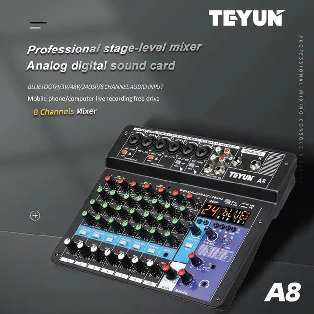 Alt view image 2 of 3 - 8 6 Channel Professional Mixing Console Soundcard USB Play Record DJ Audio Mixer