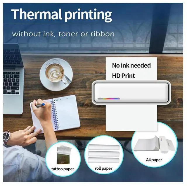 Alt view image 2 of 3 - Thermal A4 Mobile Printer Inkless Bluetooth-Compatible Wireless Portable Printer with Printing Paper Min Portable A4 el Maker