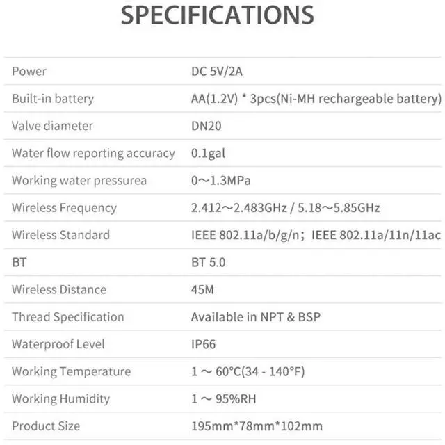 Main image of Water Flow Rate and Water Meter DN20 Wireless Control Valve IP66 Waterproof Home Water Management Device LCD Display