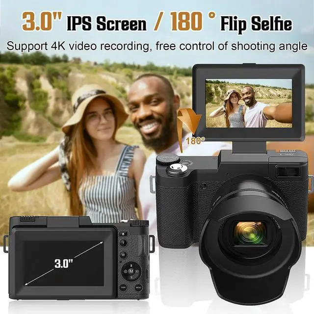 Alt view image 2 of 3 - 4K 48MP Digital Camera Auto Focus Compact Camera 5X Optical Zoom & 8X Digital Zoom Photo Camera with & Flash Zoom Camera