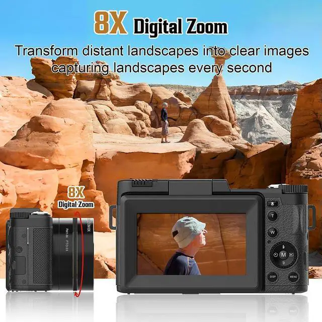 Alt view image 3 of 3 - 4K 48MP Digital Camera Auto Focus Compact Camera 5X Optical Zoom & 8X Digital Zoom Photo Camera with & Flash Zoom Camera