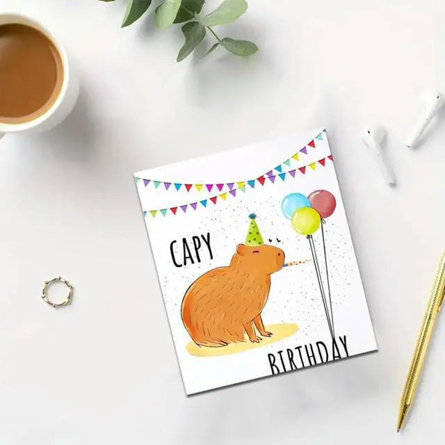 Alt view image 3 of 3 - Capybara Cute Gift Greeting Card with Envelope Warm Greeting Card Wear Resist Lovely Colored Birthday Card for Gift Card