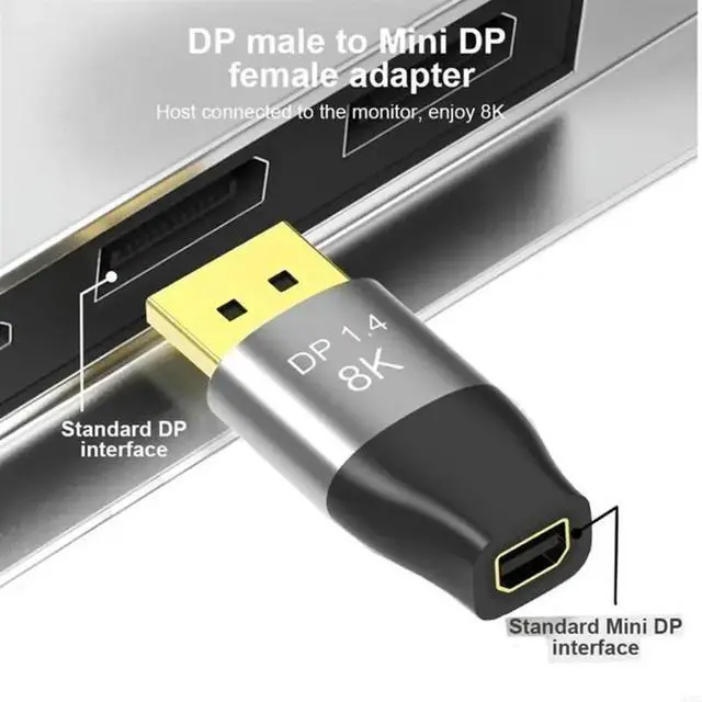 Alt view image 2 of 3 - Mini DP to Displayport 1.4 Adapter Converter 8K@60Hz 144Hz DP Male to Mini DP Female Adapter for MacBook Projector PC Monitor