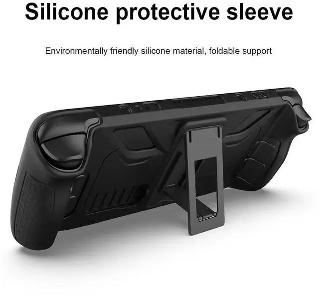Alt view image 3 of 3 - Silicone Case Anti Slip Soft Shell Game Console Full Cover with Foldable Bracket Replacement Accessories for Steam Deck