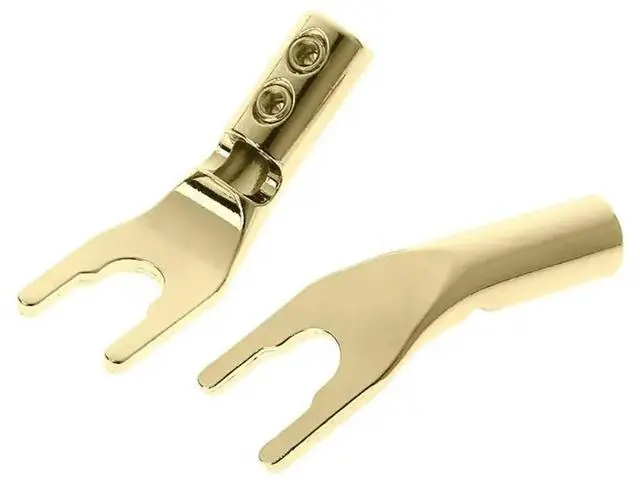 Alt view image 2 of 3 - 4Pcs Gold plated Y U Shape Banana Plug Audio Speaker Plugs Screw Speaker Audio Cable Wire Connector