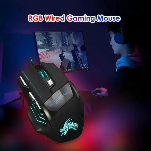 Alt view image 2 of 3 - Adjustable USB Wired Optical Mice Gaming Mouse 7-Color Backlight 5500 DPI for PC Office Notebook Mice Mouse Pro Gamer