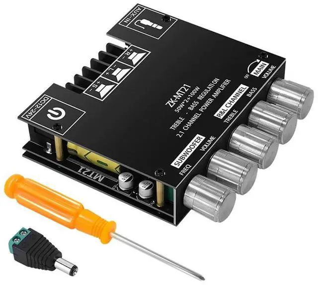 Alt view image 2 of 3 - 2.1 Channel Bluetooth-Compatible Amplifier Board with Treble and Bass Control 50Wx2+100W Power Amplifier Module for Speaker DIY