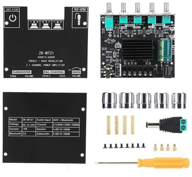 Main image of 2.1 Channel Bluetooth-Compatible Amplifier Board with Treble and Bass Control 50Wx2+100W Power Amplifier Module for Speaker DIY