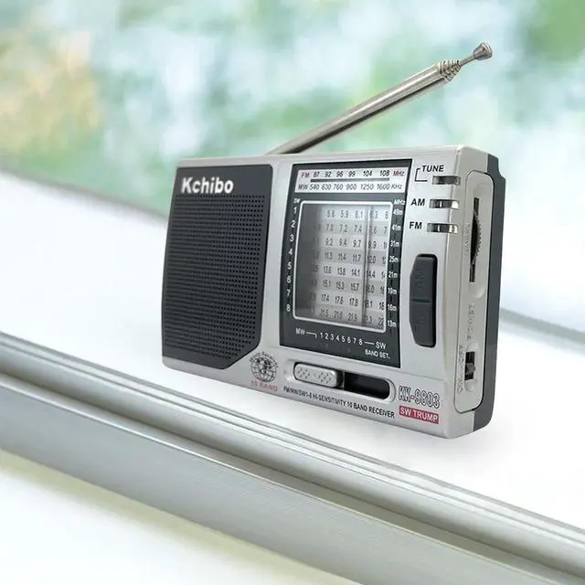 Alt view image 3 of 3 - KK-9803 Mini Portable Radio with Folding Kickstand FM/MW/SW1-8 Pocket Radio 3.5MM Jack Stereo Radio Operated for Elder