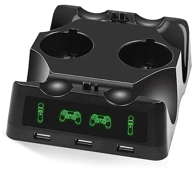 Alt view image 3 of 3 - 4 in 1 Game Controller Charger Joypad Charging Dock Station for PS4+PS Move Game Playing Accessories