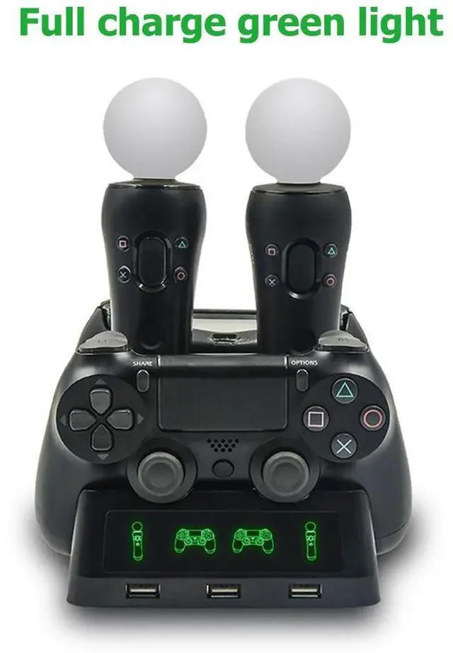 Alt view image 2 of 3 - 4 in 1 Game Controller Charger Joypad Charging Dock Station for PS4+PS Move Game Playing Accessories