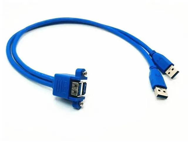 Alt view image 3 of 3 - USB 3.0 Extension Cable Dual USB3.0 Male to Dual USB3.0 Femalewith Screw Panel Mount 50cm