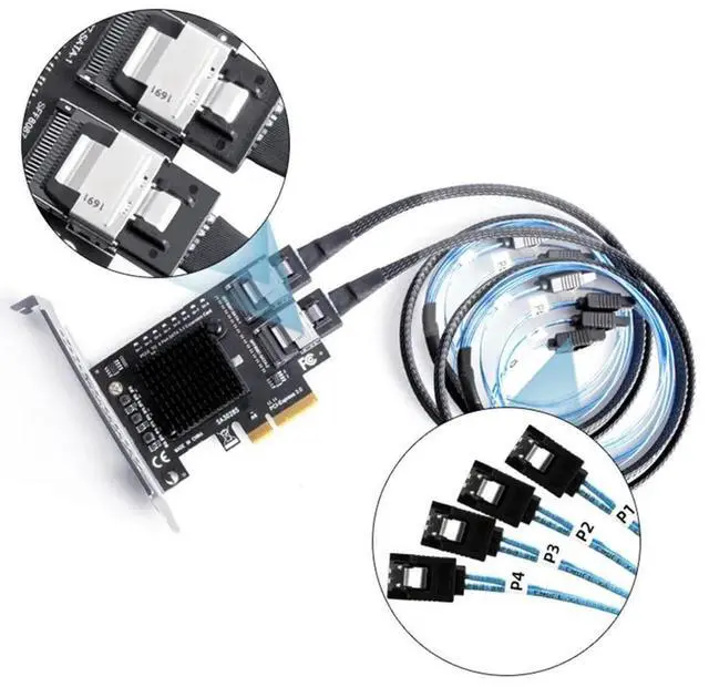 Alt view image 2 of 3 - PCIe X4 to SFF8087 Mini SAS 8-Port Sata 3.0 Adapter Expansion Card PCIe3.0 to SFF 8087 SFF-8087 SATA3.0 ASM1166 Chip