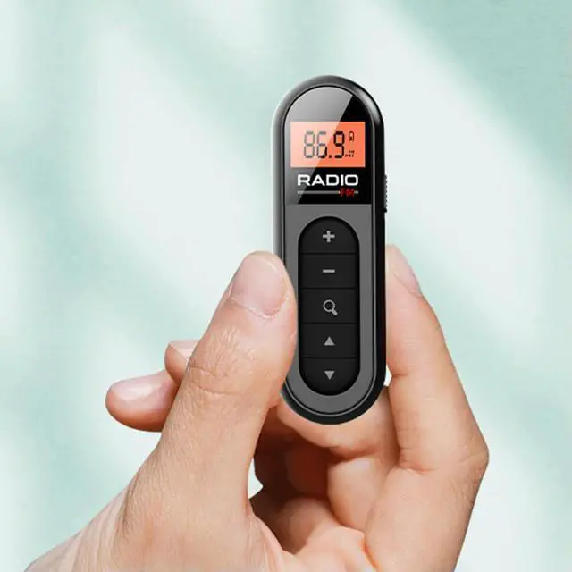 Alt view image 2 of 3 - Mini Pocket FM Radio Rechargeable Lavalier Radio with Backlight LCD Display Stereo Radio 3.5mm Headphone Jack for Meeting Sports