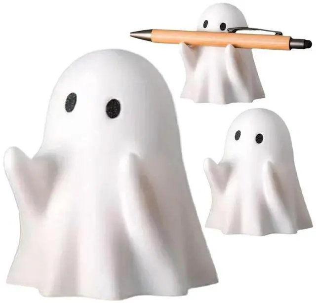 Alt view image 3 of 3 - Halloween Ghost Pen Holder Funny Adorable Pencil Stand Halloween Ghost Figurine Desktop Organizer Indoor Spooky Home Decor Gifts