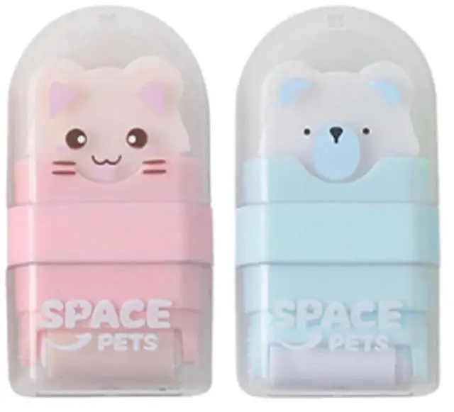 Alt view image 2 of 3 - 2Pcs Pencil Erasers Creative with Cover and Roller Cute Erasers Funny Erasers Cartoon Erasers for Teacher Class Favor