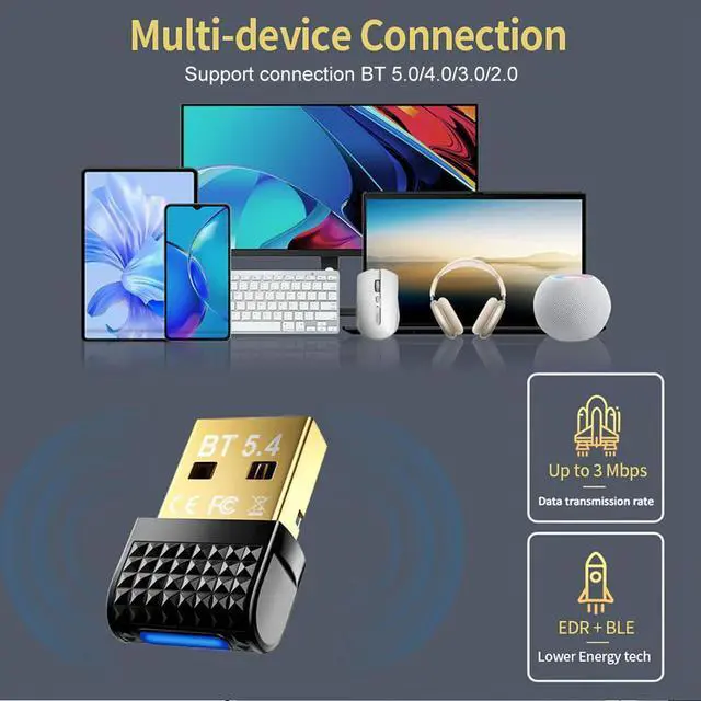 Alt view image 3 of 3 - BT 5.4 Adapter USB BT 5.3 Dongle Plug and Play Wireless BT Transmitter Receiver for PC Mouse Keyboard Headphones Speakers