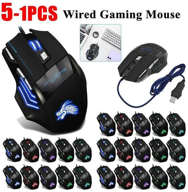 Alt view image 2 of 3 - Gaming Mouse 7-Color Backlight 5500 DPI Adjustable USB Wired Optical Mice for PC Office Notebook Mice Mouse Pro Gamer