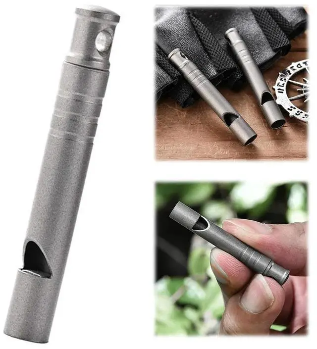Alt view image 3 of 3 - Outdoor Titanium Emergency Whistle Ultralight Mini EDC Whistle Necklace High Decibel Survival Whistles for Hiking Camping Trip