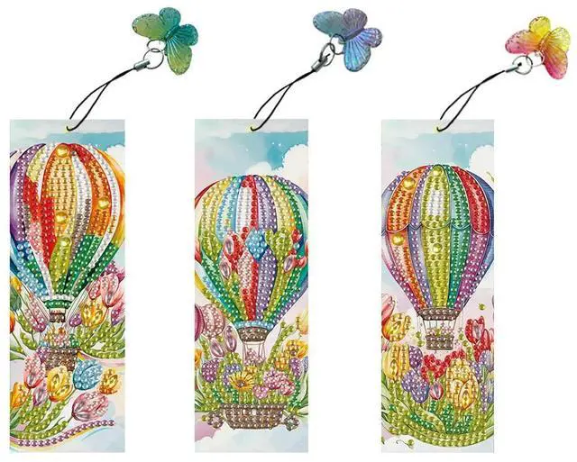 Alt view image 2 of 3 - 3Pcs Special Shape Hot Air Balloon Diamond Painting Bookmark Diamond Bookmark Art Projects Diamond Painting Bookmark Making Kit
