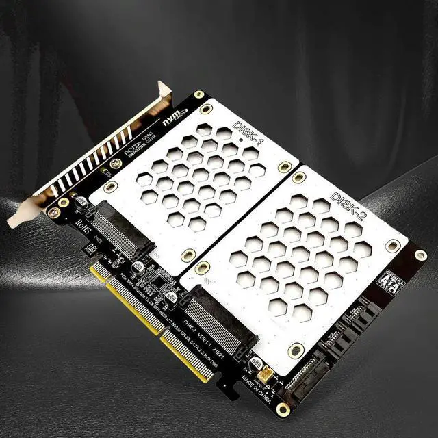 Alt view image 2 of 3 - U.2 Dual Drive Adapter Card with LED Indicator 2.5 Inch SATA Hard Drive To PCIE4.0 Split Card Dual U.2 To PCIe 4.0 X8 Adapter