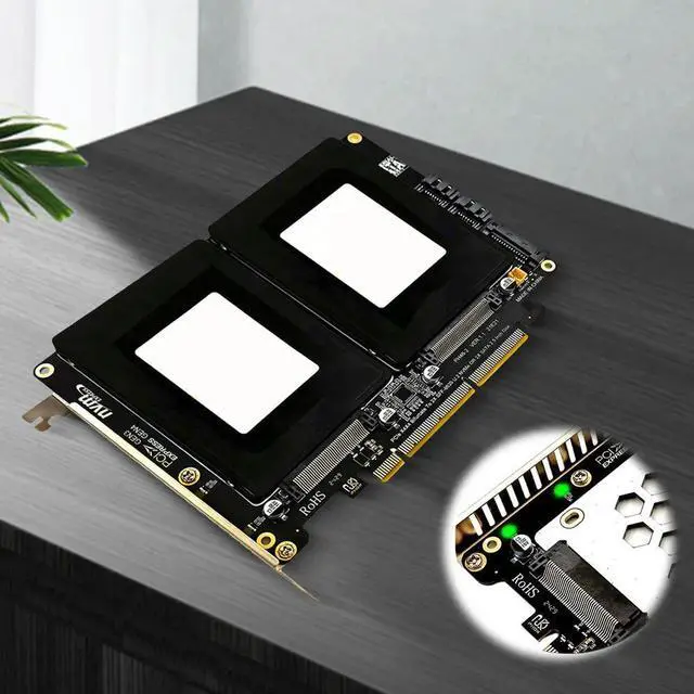 Alt view image 3 of 3 - U.2 Dual Drive Adapter Card with LED Indicator 2.5 Inch SATA Hard Drive To PCIE4.0 Split Card Dual U.2 To PCIe 4.0 X8 Adapter