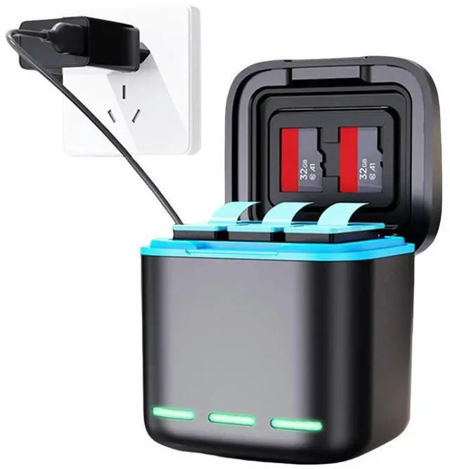 Alt view image 2 of 3 - 3-Channel Charger with Type C Cable Charging Box 2 SD Slot Batteries Case for GoPro Go Pro Hero 8/7/6/5