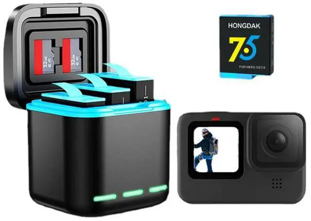 Alt view image 3 of 3 - 3-Channel Charger with Type C Cable Charging Box 2 SD Slot Batteries Case for GoPro Go Pro Hero 8/7/6/5