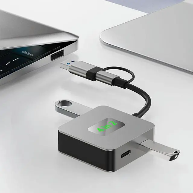 Alt view image 3 of 3 - USB 3.2 Hub 4 in 1 USB C Hub Aluminium Alloy Case USB C Dock USB Type C Multiport Adapter Docking Station Computer Accessories
