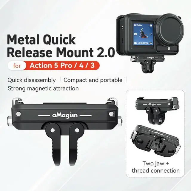 Alt view image 3 of 3 - Camera Expansion Bracket 2-Prong & 1/4 Thread Magnetic Extension Base for OSMO Action 5 Pro/4/3 Camera Accessories