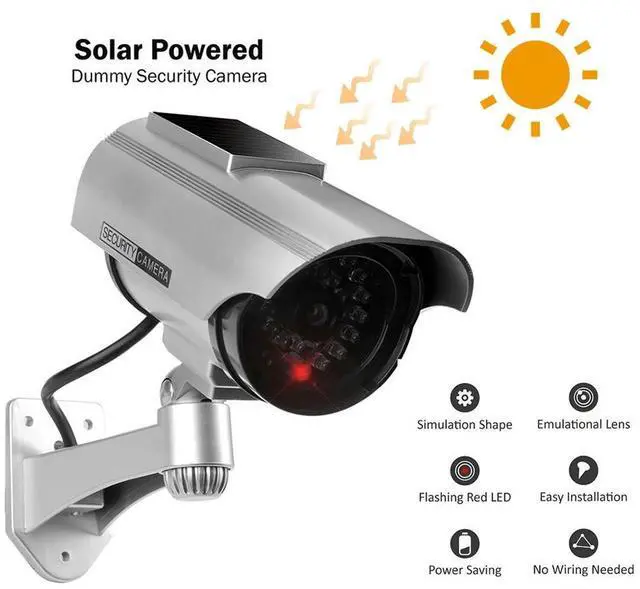 Alt view image 2 of 3 - Solar Power Fake Camera OutdoorSecurity Simulation Dummy Camera LED Light Monitor CCTV Surveillance Cam
