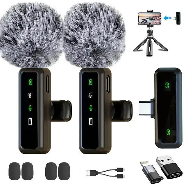 Alt view image 3 of 3 - 2 Pack Wireless Lavalier Microphone with Magnetic Clip Mini Mic with Noise Cancellation Wireless Microphone for Android/