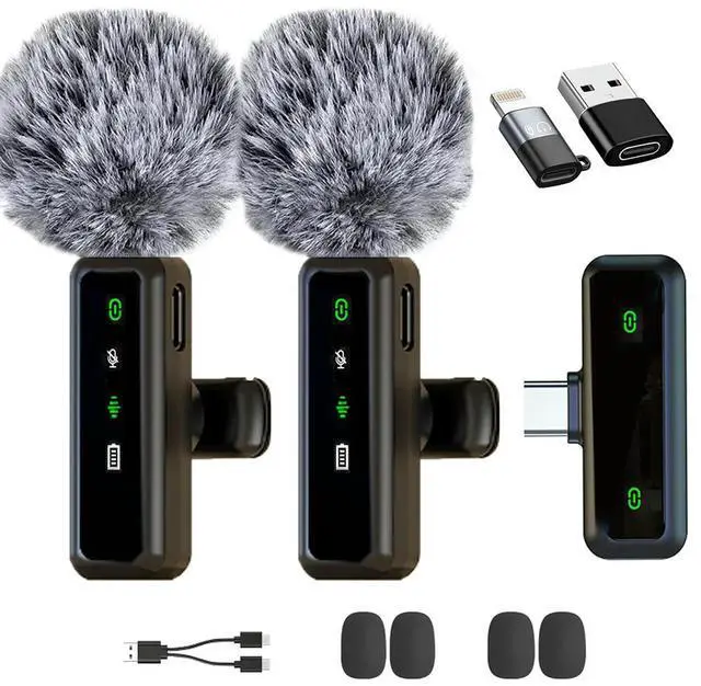 Alt view image 2 of 3 - 2 Pack Wireless Lavalier Microphone with Magnetic Clip Mini Mic with Noise Cancellation Wireless Microphone for Android/