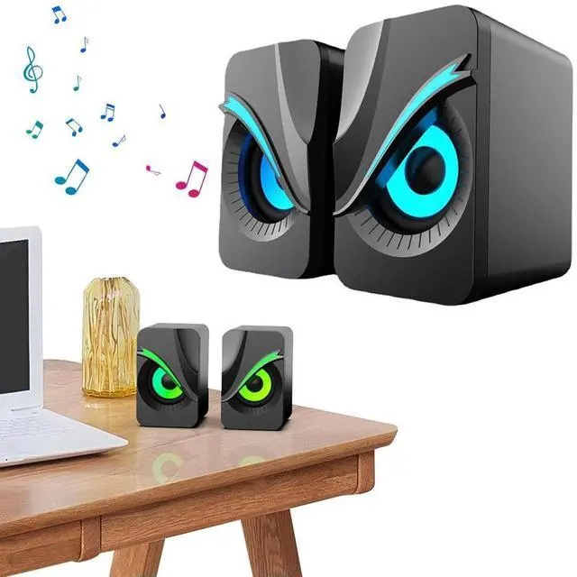 Alt view image 3 of 3 - Computer Speakers with RGB Lights Mini Desktop Speaker Wired Volume Control Subwoofer Speaker for PC Computer Laptop