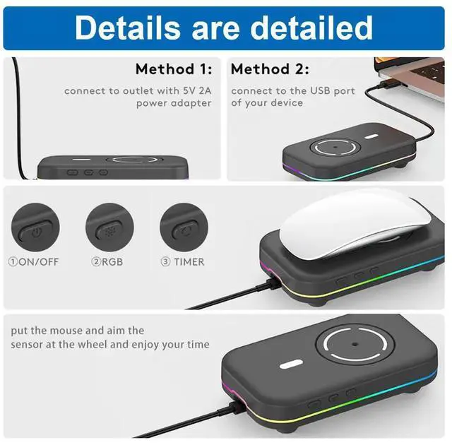 Alt view image 3 of 3 - Undetectable Automatic Mouse Wiggler with Adjustable Interval Timer ON/Off Switch 4 Modes RGB Lights Type-C Port Keeps PC Active