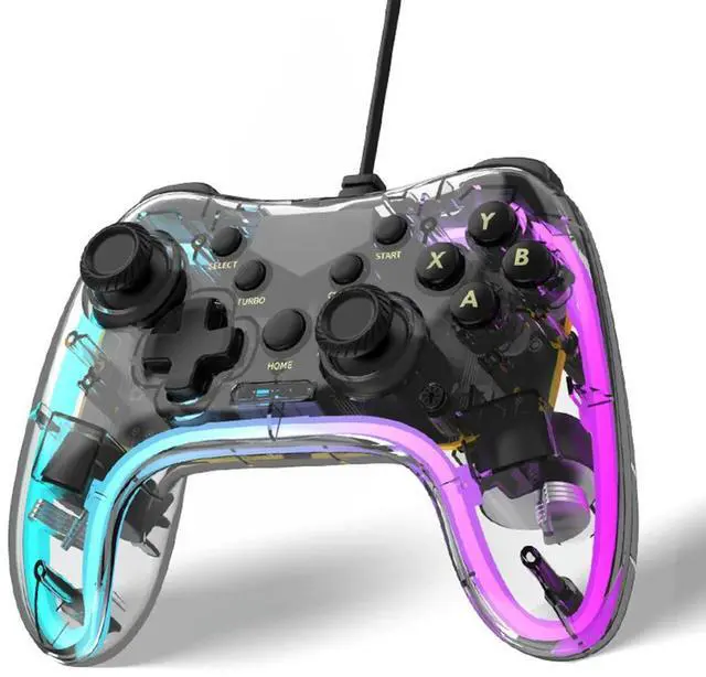 Main image of RGB Game Controller with Turbo Function Transparent Wired Games Handle Gaming Accessories Wired Gamepad Controller for PS Switch