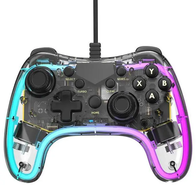 Alt view image 2 of 3 - RGB Game Controller with Turbo Function Transparent Wired Games Handle Gaming Accessories Wired Gamepad Controller for PS Switch