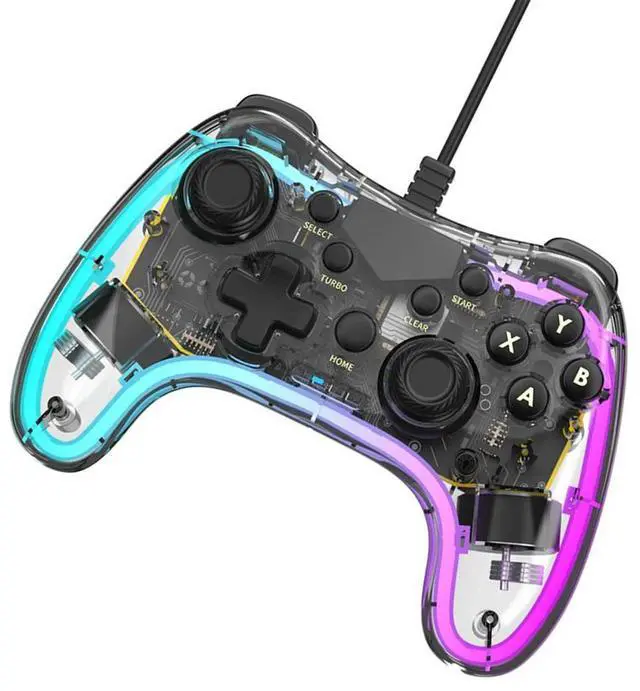 Alt view image 3 of 3 - RGB Game Controller with Turbo Function Transparent Wired Games Handle Gaming Accessories Wired Gamepad Controller for PS Switch