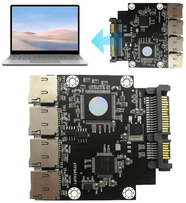 Alt view image 2 of 3 - 4-Port TF/SD Memory Card To SATA Adapter Widely Compatible Self-Made SSD Solid State Drive for Micro-SD To SATA Group RAID Card