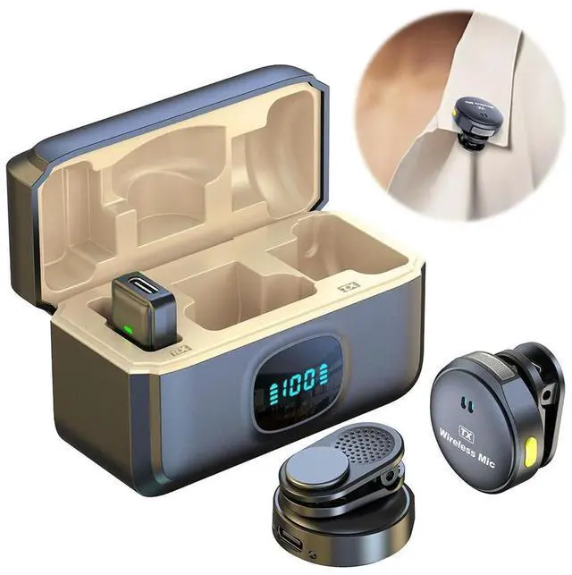 Alt view image 2 of 3 - Wireless Magnetic Lapel Mic Noise Cancelling Lavalier Mic Plug and Play 164ft Range with Charging Case for Streaming Vlog