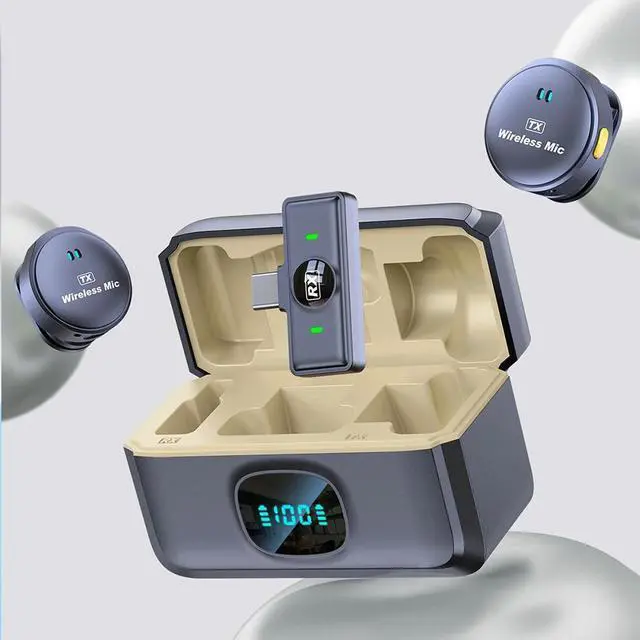 Alt view image 3 of 3 - Wireless Magnetic Lapel Mic Noise Cancelling Lavalier Mic Plug and Play 164ft Range with Charging Case for Streaming Vlog